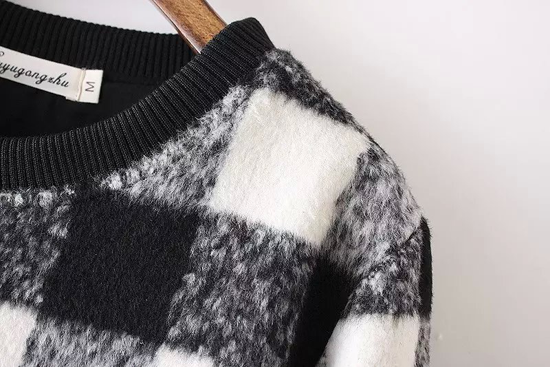 Winter Fashion Women thick warm woolen side zipper Plaid print cotton pullover Casual O-neck brand hoodies sweatshirts