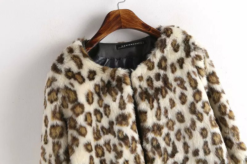 Winter New fashion Women O-neck Female Thick Warm Jacket Faux Fur Leopard print button long sleeve brand coats