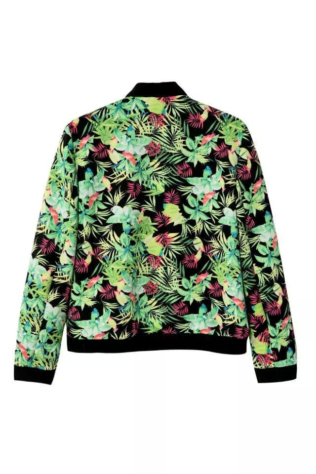 Women baseball jacket Fashion Autumn Floral print zipper O Neck pocket green Casual Long sleeve brand tops