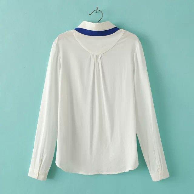 Women Blouse Fashion cotton Beading Chain Peter Pan Collar long Sleeve Office Lady White shirt blusas camisa Brand