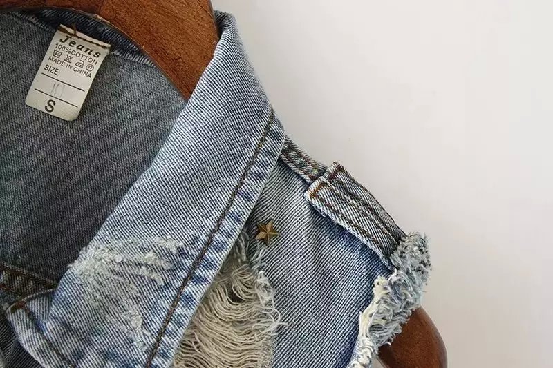 Women Denim vest jeans waistcoat female ladies punk rivet star ripped sleeveless jacket high street casual brand