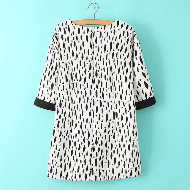 Women Dress Fashion Autumn Leopard Dot print Half Sleeve O- Neck back zipper White casual loose Straight brand female