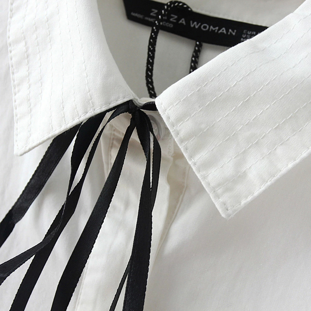 Women fashion elegant White blouses Bow turn down collar Button long sleeve shirt plus size casual tops