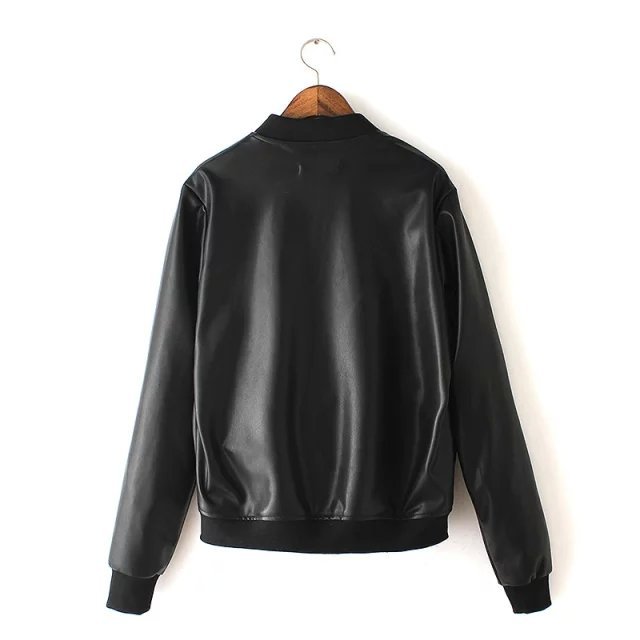 Women Faux leather baseball jacket Fashion Women Cool black coat vintage Zipper Pocket casual ladies jaqueta feminina Brand