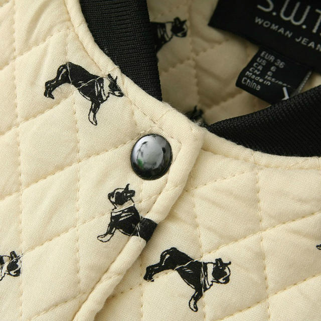 Women jackets Fashion Winter Dog Print Button Cotton Parkas warm pocket coat for feminino casacos