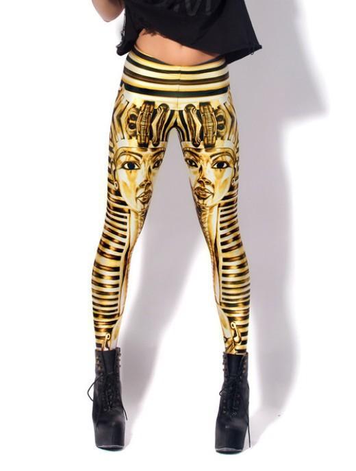 Women Leggings Fashion Autumn vintage Gold striped head Print Elastic Waist Stretch Plus Size Pants Trousers Brand Female