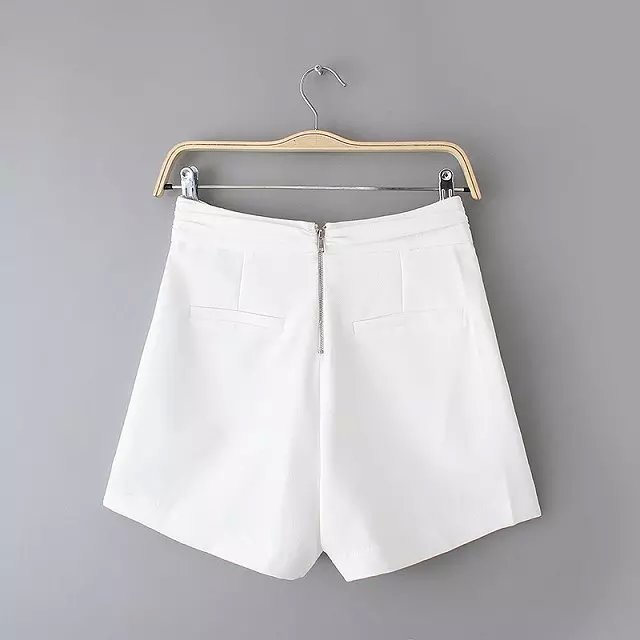 Women shorts Summer Fashion Side Ruffle Back zippe waist White Black skirt For Female casual short mujer