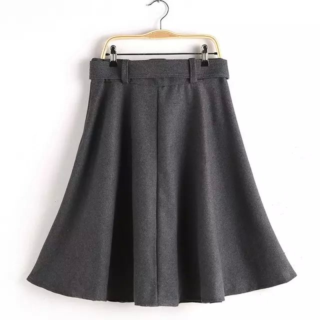 Women skirts Fashion Woolen high waist With Belt short flared skirt mini casual brand winter autumn