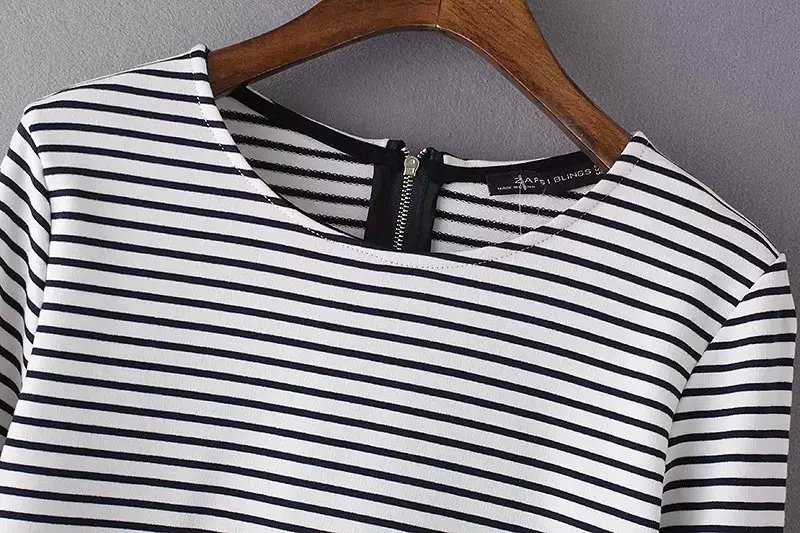 Women Striped Print T-shirts fashion back zippet O-Neck Outerwear lady basic casual long sleeve Brand Tops