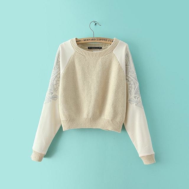 Women Sweaters Autumn Fashion brief Sleeve embroidery Patchwork O Neck Casual Pullover loose Knitting women vogue