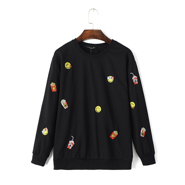 Women sweaters Autumn Fashion Smiling face Embroidery black Pullover knitwear O neck long sleeve Casual knitted brand tops