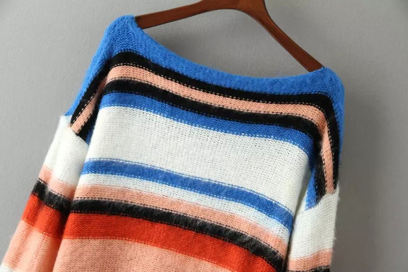 Women sweaters Winter Fashion color striped pattern Pullover knitwear O-neck batwing sleeve Casual knitted brand tops