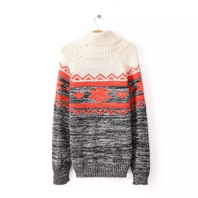 Women sweaters Winter Thick warm Fashion Geometric Pattern Turtleneck Pullover knitwear long sleeve Casual knitted brand