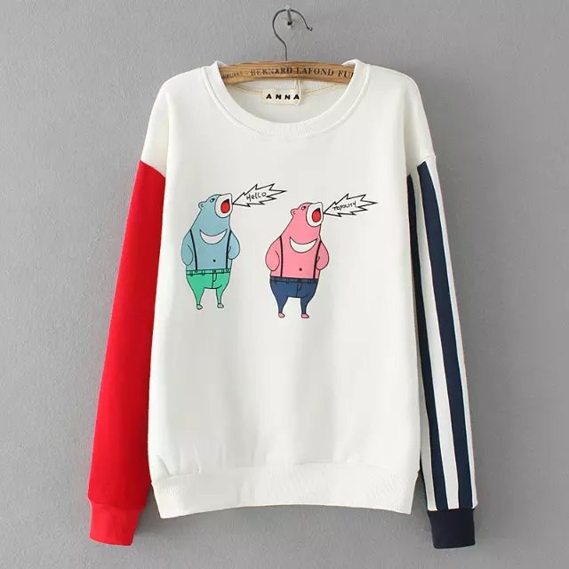 Women sweatshirt Fashion winter thick Catoon print Color Matching pullover Casual hoodies O-neck batwing sleeve brand