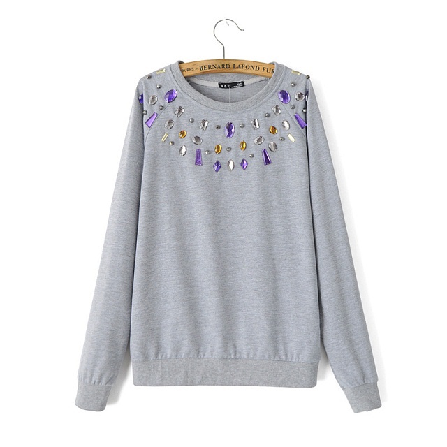 Women Sweatshirts Autumn Fashion Brief Beading white sport Pullover knitwear O neck long sleeve Casual knitted brand tops