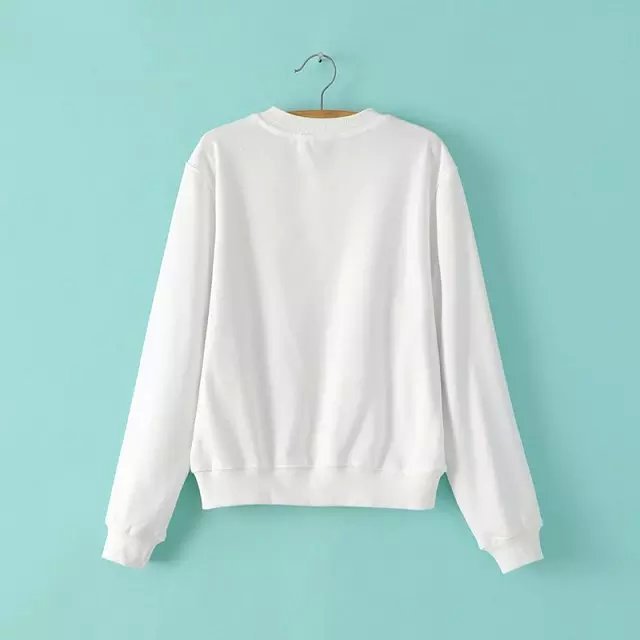 Women Sweatshirts Autumn Fashion flocking Floral pattern white Sport Pullover O neck long sleeve Casual brand feminino