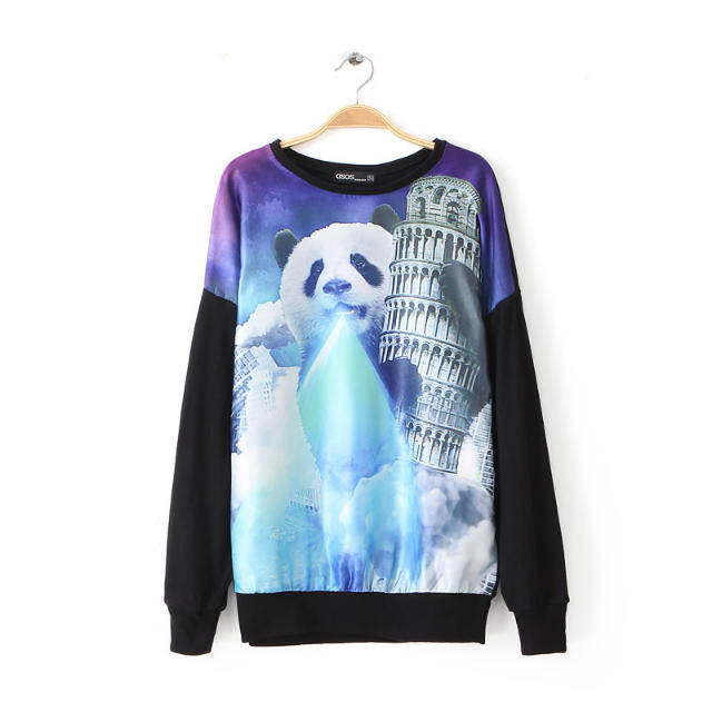Women Sweatshirts Fashion Panda Pattern Silk Patchwork O Neck long Sleeve Pullover Casual brand Moletom Feminino
