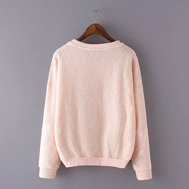 Women Sweatshirts Spring Fashion sweet pink floral Pattern Pullover knitwear long sleeve hoodies O-neck Casual brand tops