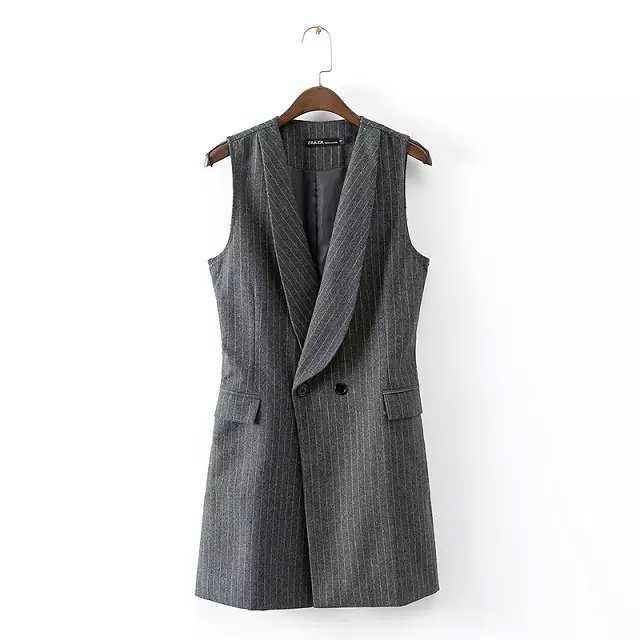 Women Waistcoat Autumn Fashion Striped Print Elegant button Pocket Coat sleeveless Vest jacket outwear casual brand