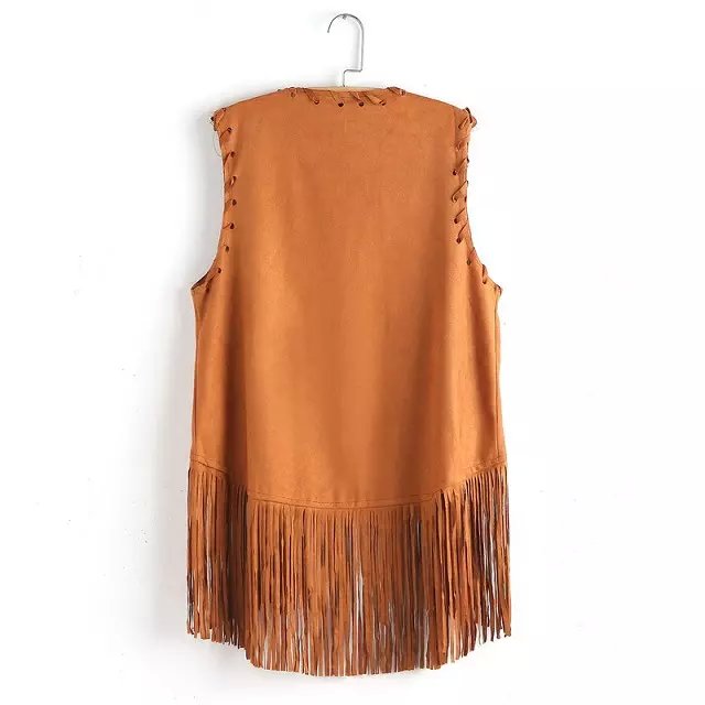 Women Waistcoat Fashion sexy Faux Suede Leather Vest Lace Vintage Tassel casual Sleeveless jacket Brown Gray
