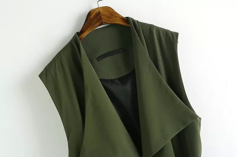 Women windbreaker Fashion Autumn Sleeveless elegant Amy Green belt trench for long coats Casual brand female