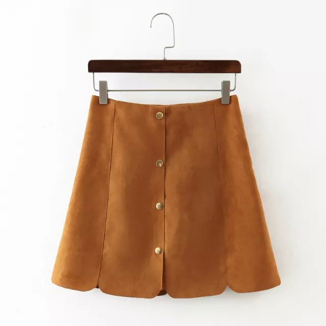 Women winter Fashion American apparel Faux Suede leather brown button A-line mini Skirts Female saias feminina faldas jupe