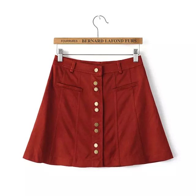 Women winter Fashion American apparel red Faux Suede leather button A-line mini Skirts Female saias feminina faldas jupe