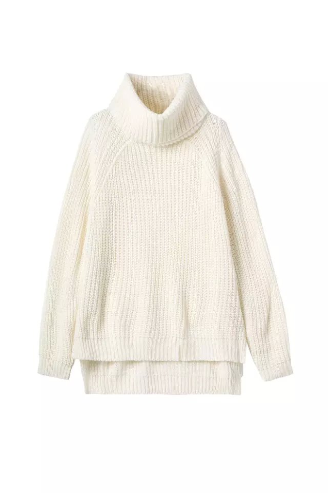 Women winter Knitted Sweaters American fashion white Side open oversized pullovers Turtleneck casual long Sleeve Brand