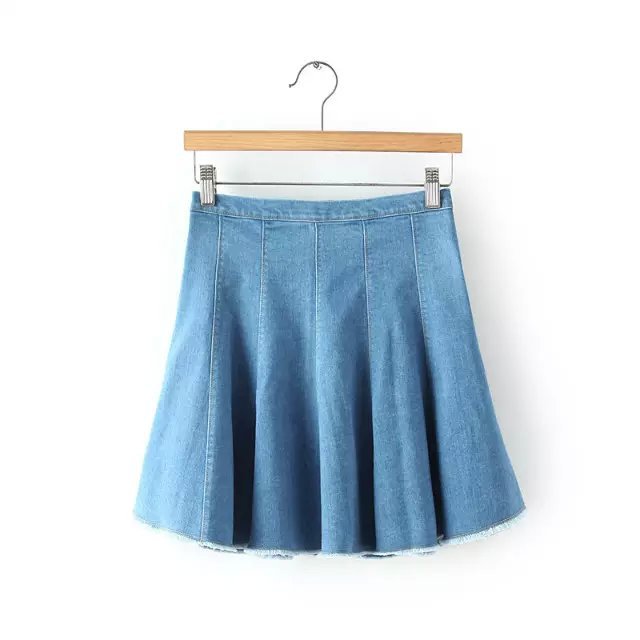 American Apparel Fashion Blue Denim Skirt School Style High Waist Ball Tennis Pleated Skirt sexy Saias Femininas