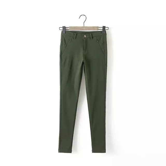 American Fashion Stretch zipper pocket pencil pants army green Skinny Trousers for women casual Brand Female plus size