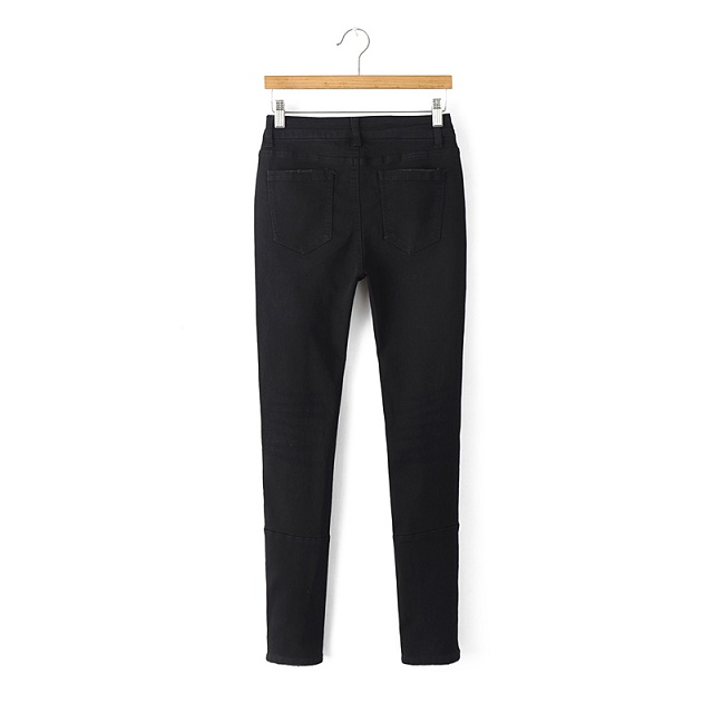 American Fashion Women black Denim Hole ripped Zipper Casual brand designer high waist stretch Jeans pocket pencil pants