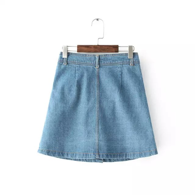 American Fashion Women Blue Denim pocket Button A-Line mini skirt Quality casual lady saias feminina faldas jupe