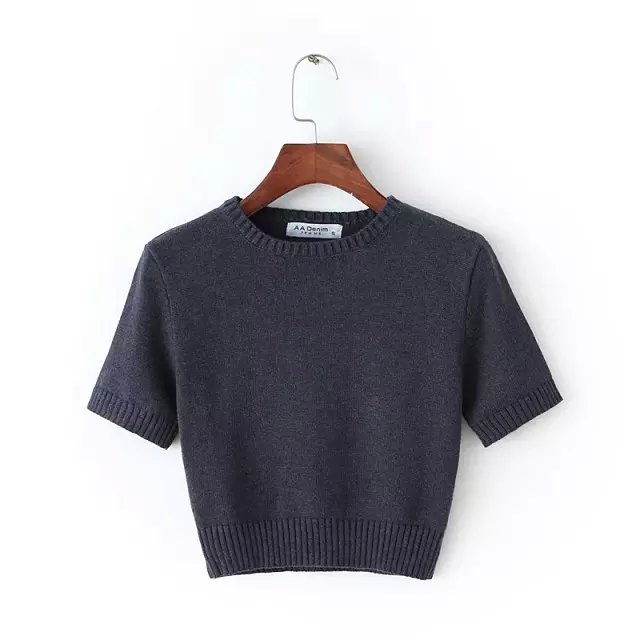 American Style Knitting Crop sweaters Short for women O-neck Fashion White Pullover Short sleeve Casual knitted fit brand