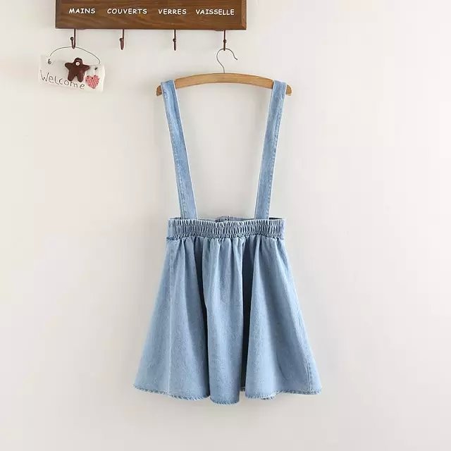 Autumn Fashion American style Women Elegant Blue Denim Removable spaghetti strap mini A-line skirts button causal brand