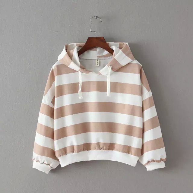 Autumn Fashion women hooded Casual Candy Color Striped long Sleeve Pullovers brand Tops loose Hoodies