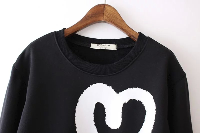 Autumn Punk Fashion Heart print Black sport pullovers for women female Casual long Sleeve brand sweatshirts Hoodies
