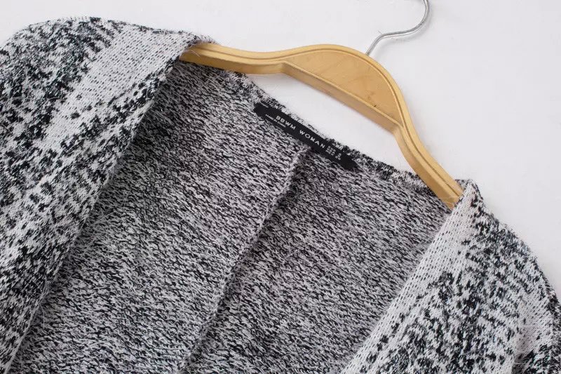 Cardigan Sweaters for Women Autumn Fashion vintage gray wave pattern Knitted Batwing Sleeve no button Casual brand