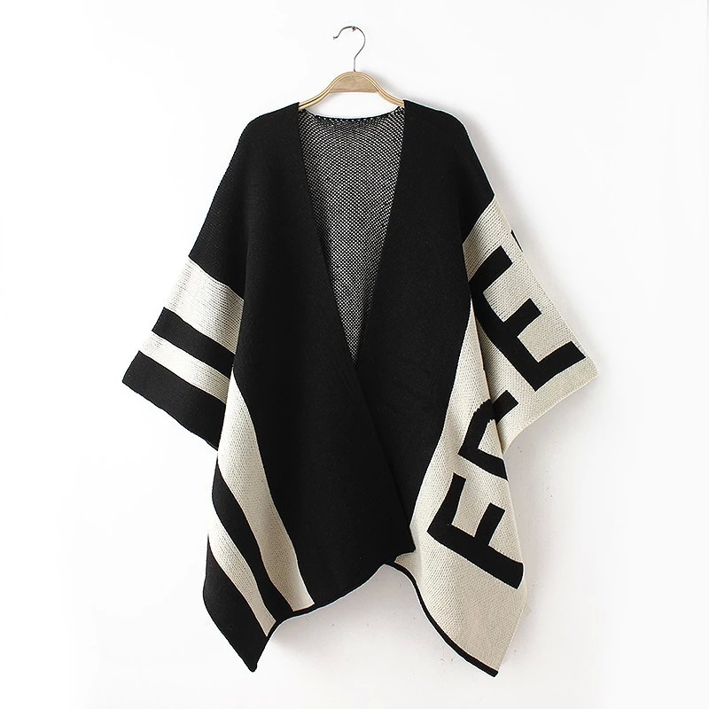 Cardigan Sweaters for Women Winter Fashion vintage gray khaki Letter Pattern Knitted Batwing Sleeve Casual loose Cloak Warm
