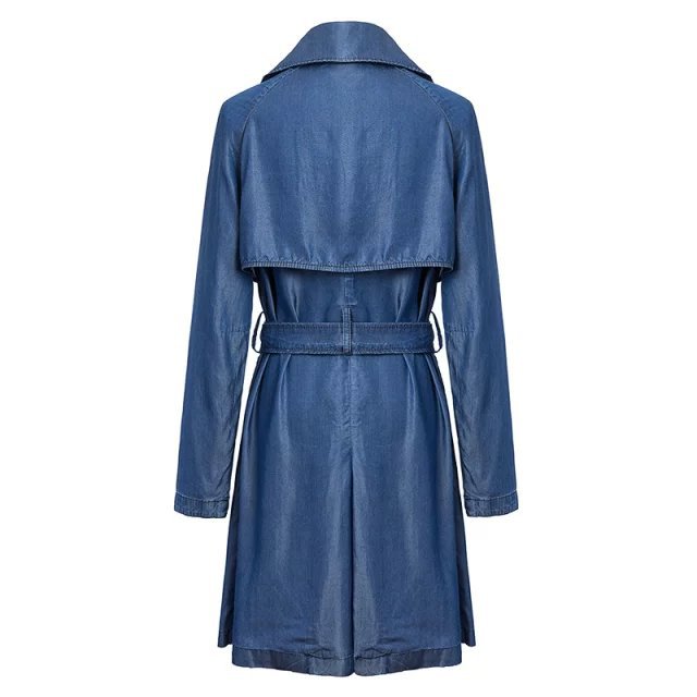 Denim blue windbreaker for women Fashion british Style elegant With Belt Pocket long trench coat Casual brand female