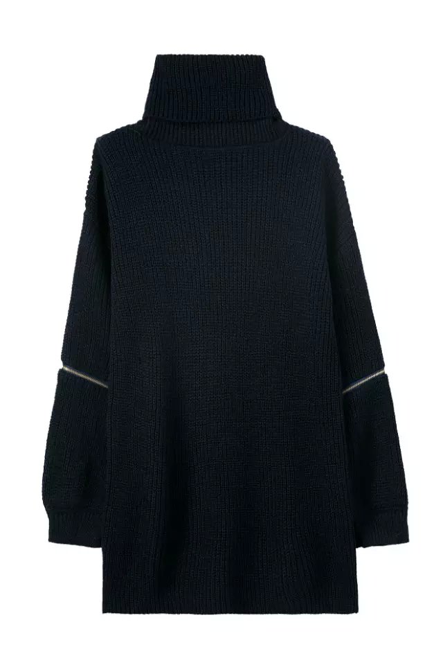 European Fashion Fashion women elegant Winter knitted black mini Straight Dress Turtleneck zipper Sleeve casual brand