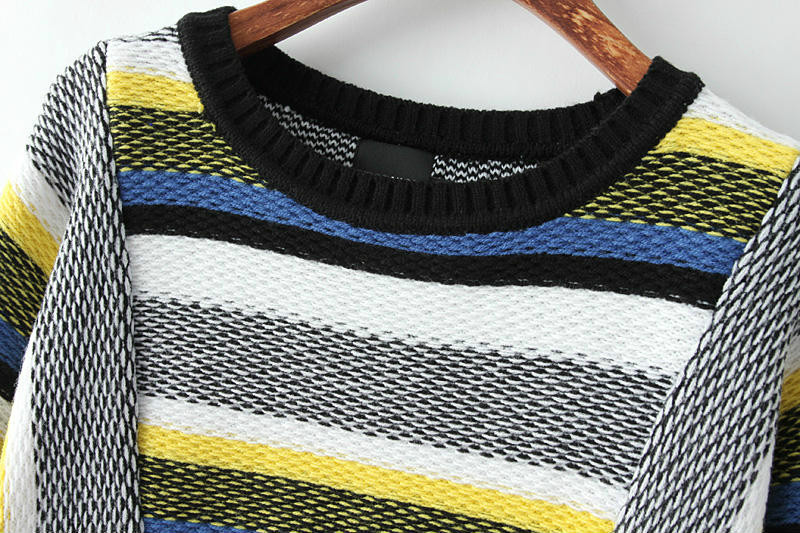 European Fashion winter Colored Striped pattern pullover O-neck long sleeve knitwear Casual knitted cotton brand sweaters