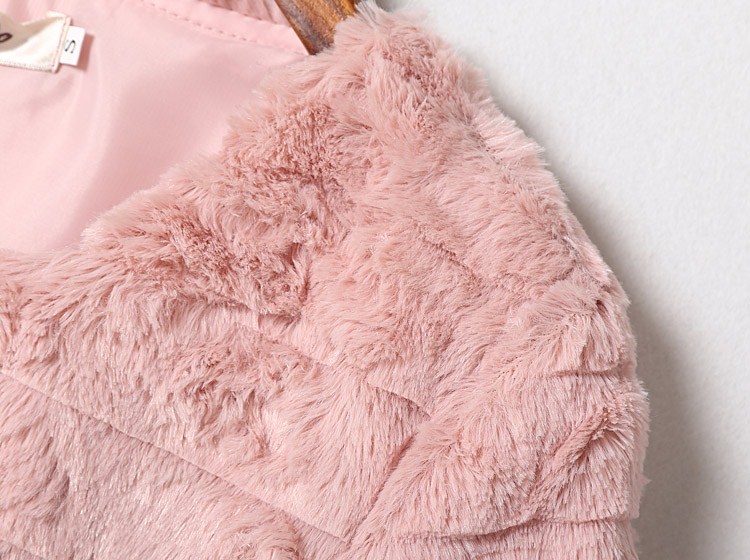 European fashion Women Winter elegant sweet pink O-neck Jacket Faux Fur long sleeve quality Casual brand thick warm coat