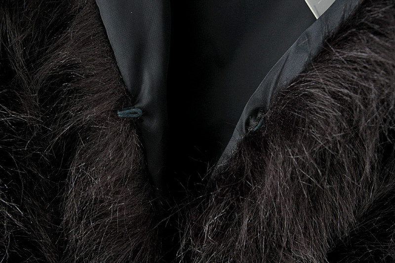 European fashion Women Winter O-neck button short Jacket black Faux Fur long sleeve quality Casual brand thick warm coat