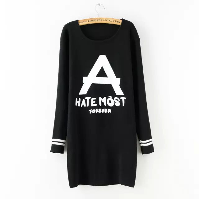 Fashion Autumn Knitted sweater number pattern Straight sport Dress for Women black long Sleeve O-neck Casual streetwear