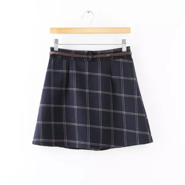 Fashion Lady school style plaid print mini skirts vintage Belt Skirts casual slim brand skirts