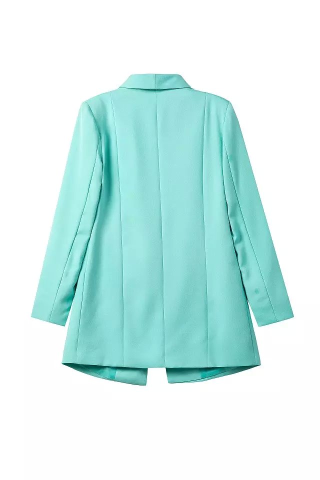 Fashion long sleeve blue pocket button long office lady blazer for women feminino Female long sleeve jacket casual brand