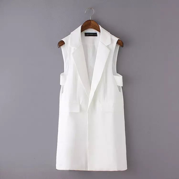 Fashion Office Lady Elegant jackets sleeveless pocket White Vests outwear Casual brand