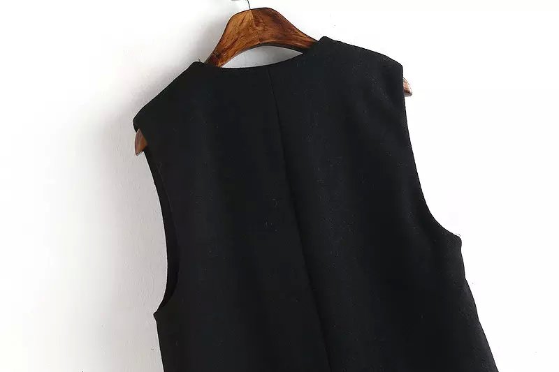 Fashion Office Lady jackets Vests for women winter Sleeveless pocket Black V-neck Outerwear Casual brand designer Coats