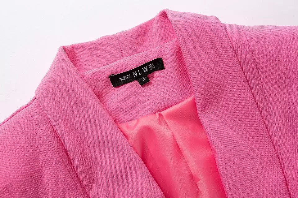 Fashion office lady pink long sleeve pocket button long blazer for women work wear long sleeve jacket casual brand female