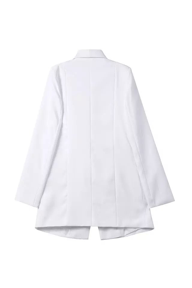 Fashion office lady white long sleeve pocket button long blazer for women work wear long sleeve jacket casual brand female